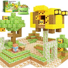 Magnetic Blocks Building Toys - Build Mine Magnet World Bee Cottage Building Set Kids Toys for Ages 3-12 STEM Sensory Toys Buildable Game Elements Gifts Toys for 3+ Year Old Boys & Girls