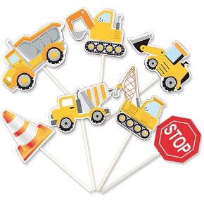 Alissar 35-Pack Construction Cupcake Toppers اختيارات ، تفريغ الشاحنة الحفارة جرار الكعكة القبعات العليا للأطفال ديكورات حفلات استحمام الطفل.