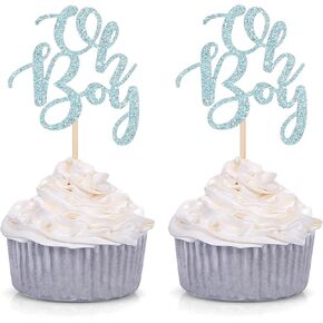 Blue Oh Boy Cupcake Toppers Party Decors Decoration Decoration Decoration - مجموعة من 24