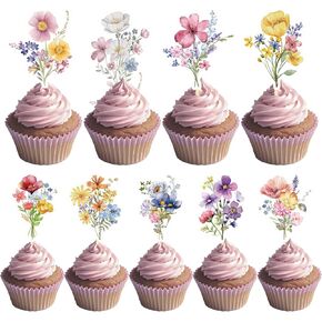 زخارف حفلة عيد ميلاد Wildflower - 36pcs زهرة كب كيك أعلى القبعات الزخرفة الطفل في بلوم الطفل دش كب كيك يختار ديكور اللوازم الحفلات ذات الطابع الأزهار للنساء Gilrs