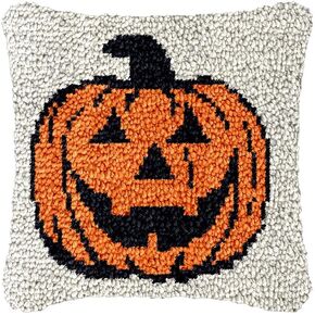 Latch Hook Kits Square Pillowcase Kits Pumpkin in Beige Background Latch Hook Cushion Rug Throw Pillow Mat Embroidery Craft Kits for Beginner with Printed Pattern Canvas Home Decor 43x43cm