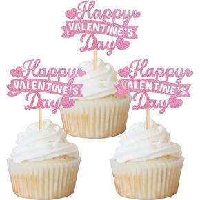Rsstarxi 24 Pack Happy Valentine's Day Cupcake Toppers Red Glitter Sweet Love Cupcake Food Picks Valentine Cupcake Topper for Happy Valentine's Day Birthday Party Cake Decorations Supplies in Kuwait
