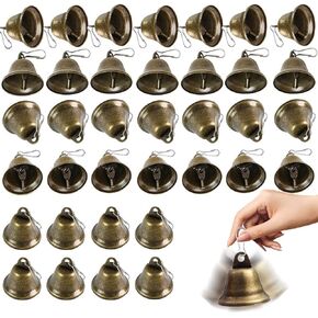 BIGEBO 36PCS Bronze Craft Bells, 1.5Inch Small Vintage Jingle Bells with Spring Hooks for Wind Chimes Dog Potty Training Doorbell Christmas Bell Wedding Decor