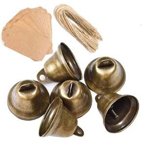 Awtlife 50 pcs Vintage Bronze Jingle Bells with Card Tag for Dog Potty Training Wedding Decor Making Wind Chimes Christmas Bell 1.7 X 1.5 Inches