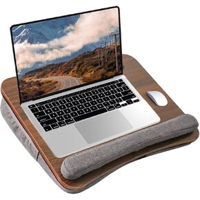 Portable Lap Desk for Laptop with Cushion, Lap Desk with Storage Fits Up to 15.6 Inch Laptop, Lap Desks for Adults with Ipad/Phone Holder for Home Office Bed Couch - Walnut Color