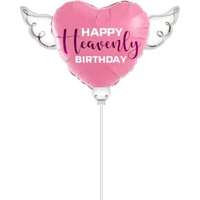 Heavenly Balloons on a stick Happy Heavenly Birthday pink/purple balloon heart shaped with angel wings