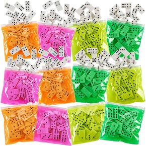 Domino Game Set Pack of 12 Each Bag includes 28 Pieces of Dominoes Set Comes with Colorful Bags Neon Pink Yellow Green and Orange - Awesome Party Favor, Educational Toys Adults & Teens