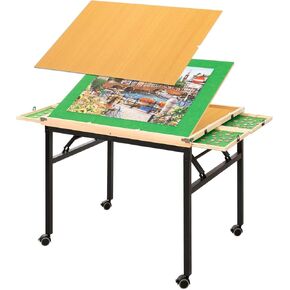 Puzzle Table with Drawers 1500 Piece Jigsaw Puzzle Table with Legs & Wheels Folding & Tilting Puzzle Tables for Adults Adjustable Puzzle Board Table for Mom Wife