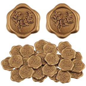 Wax Seal Stickers Self-Adhesive 25 Pcs Antique Gold Wax Stamp Stickers for Wedding Invitation 1 Inch Bronze Eucalyptus Pattern Wax Seal Stamp Deco Stickers Envelope Seal Stickers for Gift Wrapp
