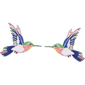 2Pcs Cute Decorative Hummingbird Iron Patches Animal Applique for Clothing Embroidered Sewing Patches for Jackets and Costumes Unique Hummingbird Design