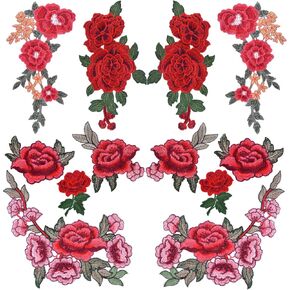 BronaGrand 12 Pieces 6 Pairs Embroidered Patches Various Rose Flower Sew on Patch for DIY Art Craft,Clothings,Jeans