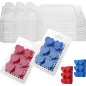 MILIVIXAY Wax Melt Containers-6 Cavity Clear Empty Plastic Wax Melt Molds-25 Packs Heart Shape Clamshells for Tarts Wax Melts.