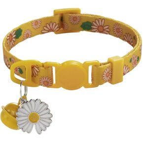 Cat Collar with Bell,Daisy Patterns XS Dog Collar Girl Cute Fancy Puppy Collar with Bells for XXS XS Tiny Little Kitten Pet Female Dogs,Neck 7-12 Inch (Yellow, Neck 7-12")