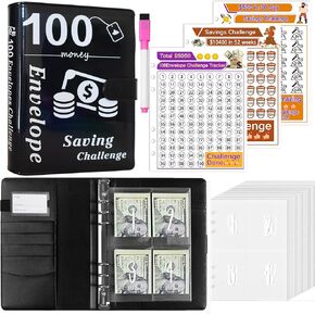 100 Envelopes Challenge Binder,A5 Money Saving Challenges Book Simple and Funny Way to Save $5,050 and $500 and $10,000,Money Saving Planner Budget Binder with Cash Envelopes (Red)