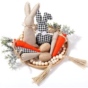 10 Pieces Farmhouse Easter Decor, Easter Rustic Carrots Bunny Eggs with Wood Garland Farmhouse Decorations Vase Filler Decor Fabric Bunnies Carrots Eggs for Spring Basket Easter Tiered Tray Decor