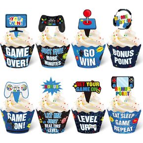 Nuenen 96 Pcs Video Game Cupcake Topper Decoration Gaming Game on Controllers Cupcake Picks Gamepad Cake Decorations for Boys Gamer Birthday Anniversary Party (Neon)