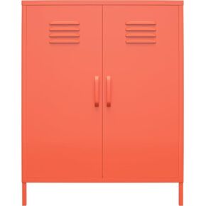 Novogratz Cache 2 Door Metal Locker Style Storage Accent Cabinet, Orange