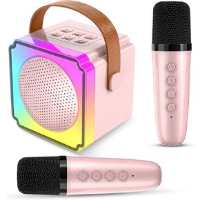 Auney Mini Karaoke Machine for Kids,Bluetooth Light Up Speaker with 2 Portable Microphones Wireless,Kids Karaoke Machine Toys Gifts for Kids 3-12 Home Party Gifts (Pink 2 Mics)