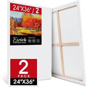 ESRICH Stretched Canvas for Painting 24x36 Inch, 2 Pack Large Canvas for Painting, Primed Acid-Free Cotton Blank Canvases 24x36 Inch, Large Painting Canvas for Oil Paint,Watercolor,Acrylic Paint.