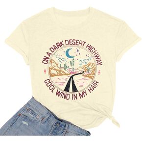 Adventure Shirts Women Retro Desert Highway T-Shirt Funny Nature Graphic Tee Casual Cotton Short Sleeve O-Neck Tee Tops