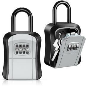 AMIR Key Lock Box for Outside, New Version 4-Digit Combination Lock Box, Lockbox for Keys Outdoor, Portable Wall Mounted Storage Lock Box for Home, Realtors Garage Spare Keys