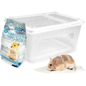 Hamiledyi Hamster Sand Bath Box, Hamster Bathtub Bathroom Hamster Sand Bath Container with Bath Sand, Big Hamster Cleaning and Hamster Toilet for Hamsters Gerbils Lemming (Large, Transparent)