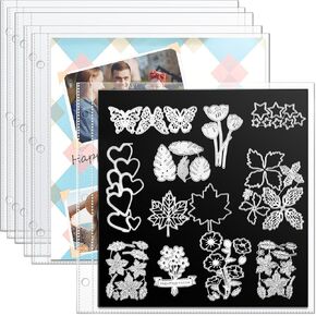 tutata 50 Pack Scrapbook Page Protectors, with 5 Dies Storage Sheets for Scrapbooking and Card Making, Die Cut Storage, Fit Scrapbook Binder and 12x12 Photo Album Refill Pages