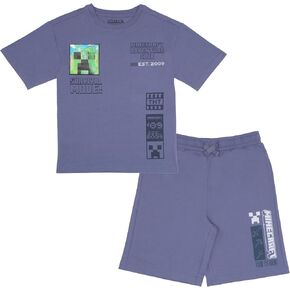 Minecraft Creeper Boys Short Sleeve T-Shirt & Shorts with Lenticular Image Changing Patch, 2-Piece Gamer Outfit Shorts Set