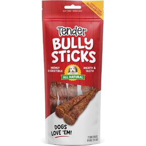All Natural 8 Inch Tender Bully Sticks | Highly Digestible Dog Chew | Meaty & Tasty Treat - 8.46 Ounces