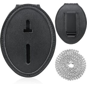 Police Badge Holder, Security Badge Holder Belt Clip, Metal Clip and Chain Included, Universal Leather Holder for Law Enforcement Ullnosoo