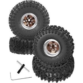 RC 1.0" Beadlock Wheels and Tires for 1/18 TRX4M,1/24 Axai1 SCX24 RC Crawler Car,4PCS Alloy Aluminium 1.0 Beadlock Rims Tires Wheels Rims,Bronze