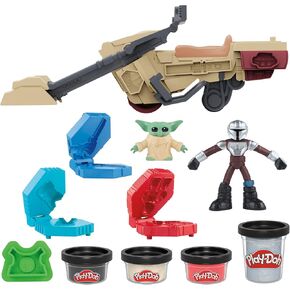 Play-Doh Star Wars: The Mandalorian Launching Speeder Playet ، Bendy Grogu & 4 Inch Mando Action Formure ، ألعاب الخيال للأولاد والبنات البالغ من العمر 4 سنوات