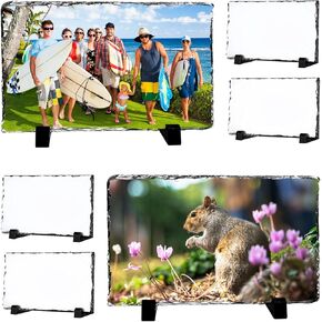 11.49'' x7.48" 6 Pack Sublimation Slate Blanks,Heat Thermal Transfer Sheet Stone Photo Frame DIY Sublimation Blank with Display Holder for Desktop Souvenir Custom Design Work