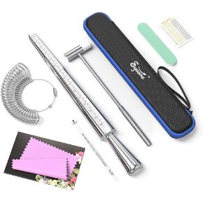 Ring Sizer Measuring Tool Metal Combination Suit for Finger Sizing Measuring,Jewelry Making,Ring Deformation Correction US Size 0-13 Attached Special Storage Box,Maintenance Hammer and Polished Rod