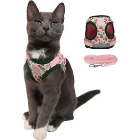 Travel Cat Strawberry Shortcake Harness & Leash Set - Adjustable Fit Mesh Cat Harness with Reflective Strap - Escape-Proof Harness for Cats, Kittens for Outdoor Walking, Hiking (Extra Small)