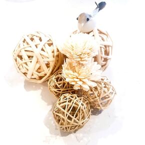 Hexagrowth Natural Handmade Bird Chew Toys: 2 Large Bamboo Ball(3-3.5’’), 3 Willow Twig Vine Ball(1-1.5’’), 2 Sola Flowers, Foraging Cage Toy, Eclectus Parrot, Macaw, Parakeet, Set of 7 Pieces