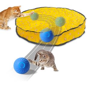 Interactive Cat Toys for Indoor Bored Adult Cats Kitten, Automatic Moving Ball in 28 Inch Play Mat, USB Rechargeable, Cat Enrichment Toys Cat
