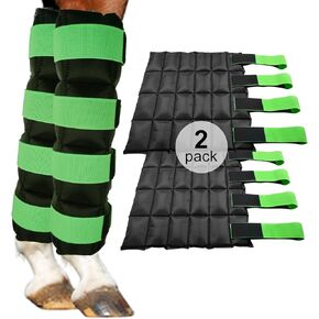 Ice Boot for Horses Ice Pack Wraps Set of 2, Cooling Wraps for Horse Injuries Equine Ice Wraps for Horses Leg, Knee, Hock, Reusable Horse Full Leg Ice Boot Cold Therapy 16.9'' X 16.1'', Green