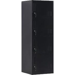 4 Door Metal Vertical Storage Locker for Kids Bedroom, Children Room, School, Office, Home,Stackable Steel Storage Cabinet for Clothes & Sports Equipment,Anti-Tilting Device (Black)
