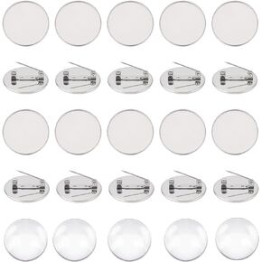 UNICRAFTALE Flat Round Brooch Pin with Glass Cabochons 304 Stainless Steel Brooch Bezel Trays DIY Blank Dome Brooch Making Kit for DIY Brooch Making