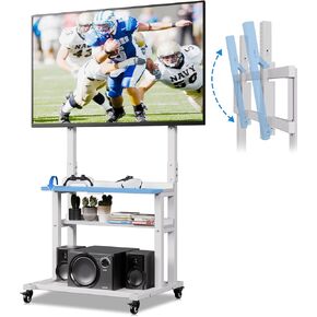 Entertainment Center with Large Storage and Foldable Table, Rolling TV Stand with Lockable Wheels, Tall TV Stand Up to 75 inches, Height Adjustable, for Outdoor, Bedroom, Living Room and Office