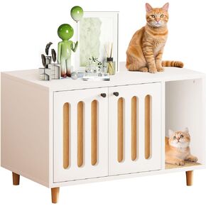 Cat Litter Box Enclosure, Hidden Cat Litter Box Enclosed Cat Litter Box Furniture with Scratching Mat, Indoor Cat House Side Table End Table for Living Room Bed Room