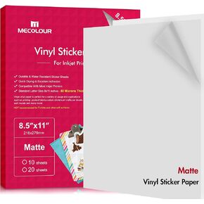 MECOLOUR Printable Matte White Sticker Paper Vinyl for Inkjet Printer & Laser Printer 8.5"x11" Waterproof Decal Paper 20 Sheets