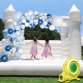 White Bounce House for Adults Kids, 100% PVC Commercial Grade Bounce House with 750W Blower Large Inflatable Balloon House for Birthday Party Wedding Gender Reveal and Other Celebrations 13x11.5x10ft
