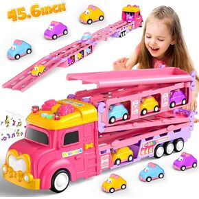 Hot Bee Toddler Toys for 2 3 4 5 Years Old Girls, 7-in-1 Foldable Ejection Trucks for Toddlers 2-4 Years, Toys for 4 Year Old Girls with Light & Music, Birthday Gift for 2 3 4 5 Year Old Girl