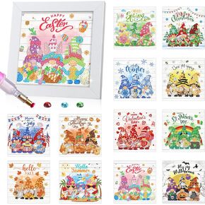Trandraft 13 Pcs Interchangeable Seasonal Diamond Painting Kits St. Patrick's Day Easter Spring Diamond Art Kits with Frame for Cute Cartoon Holiday Table Decor Art Craft Gifts(Gnome)