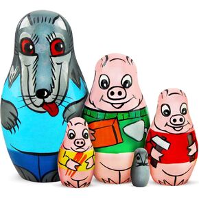 AEVVV Nesting Dolls Folk Fairy Tale The Three Little Pigs Set 5 pcs