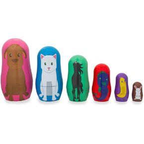 BestPysanky 6 Animals: Dog, Cat, Horse, Fish, Chick, Bunny Plastic Nesting Dolls 4.5 Inches