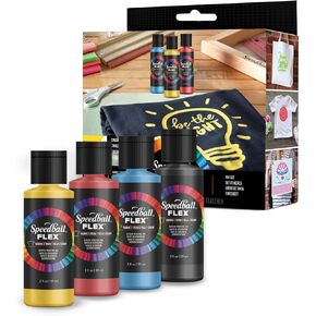 Speedball Flex Fabric Screen Printing Ink Sample Set, 4-Colors, 2-Ounce for T-Shirt and Silkscreen Printmaking