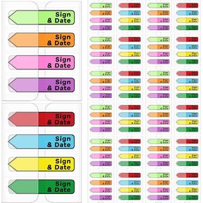 Tatuo 2400 Pcs Sign Date Tabs, Sign Date Stickers Sign Date Flags 8 Colors with Dispenser Arrow Flag Easy to Post for Notary Paper Planner Book